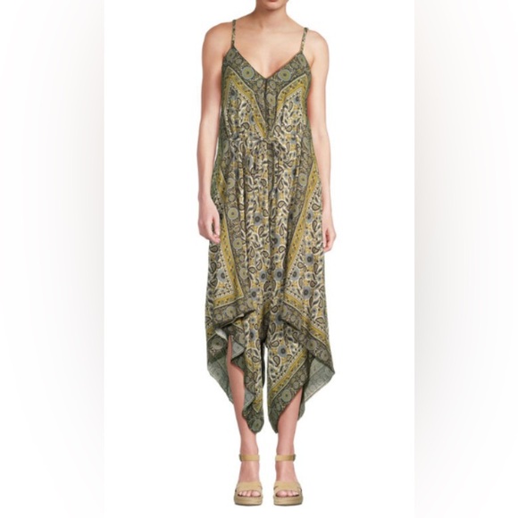 Bohemian Paisley Green and Gold Jumper Romper - Picture 1 of 3